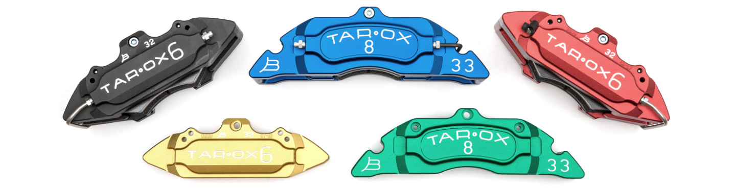 tarox calipers available in green, blue, gold, black and red.